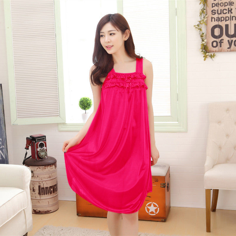 Summer Ice Silk Thin Sexy Home Dress Sling Belt Sleep Skirt